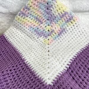 Baby Afghan 36 x 30" purple white yellow blue